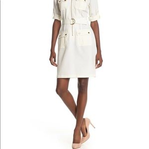 Sharagano 4P cream colored dress zipper front wrap around belt.